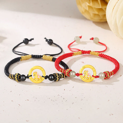 Buddha Stones 925 Sterling Silver Year Of The Horse Peace Buckle Balance String Couple Bracelet