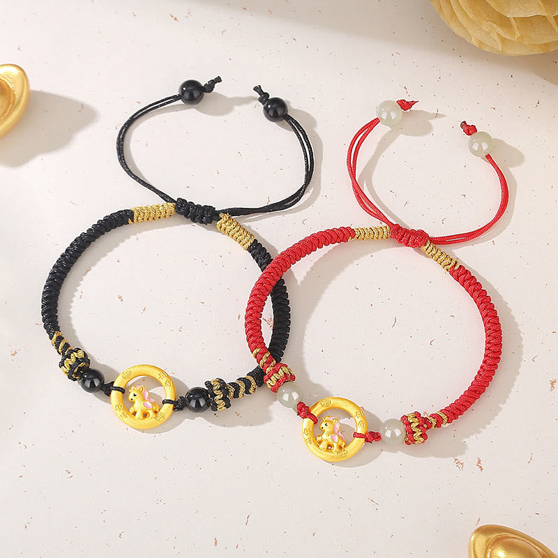 Buddha Stones 925 Sterling Silver Year Of The Horse Peace Buckle Balance String Couple Bracelet