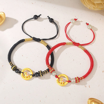 Buddha Stones 925 Sterling Silver Year Of The Horse Peace Buckle Balance String Couple Bracelet