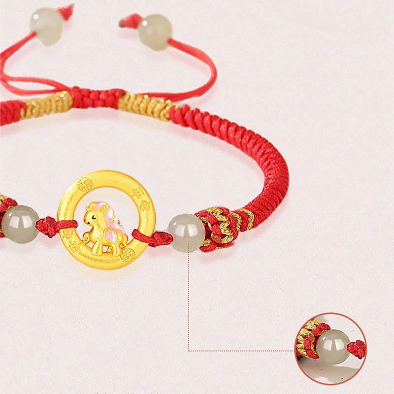 Buddha Stones 925 Sterling Silver Year Of The Horse Peace Buckle Balance String Couple Bracelet