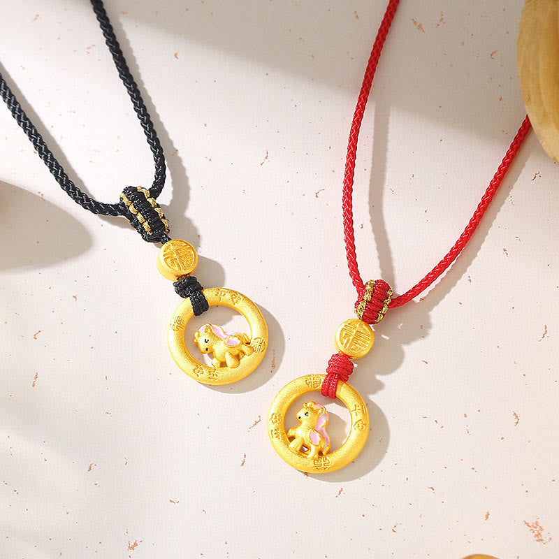 Buddha Stones 925 Sterling Silver Year Of The Horse Peace Buckle Balance String Couple Bracelet