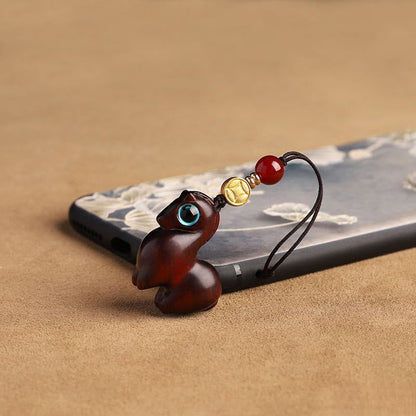 Buddha Stones Year of the Horse Small Leaf Red Sandalwood Calm Key Chain Phone Hanging Decoration