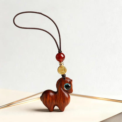 Buddha Stones Year of the Horse Small Leaf Red Sandalwood Calm Key Chain Phone Hanging Decoration