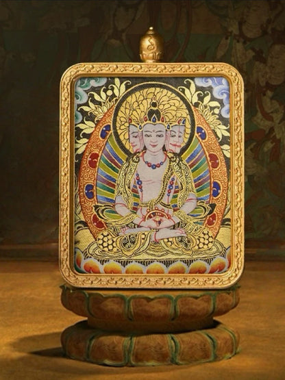 Vairocana Buddha Tibetan Hand-Painted Thangka Pendant - Zodiac Goat & Monkey Guardian Amulet