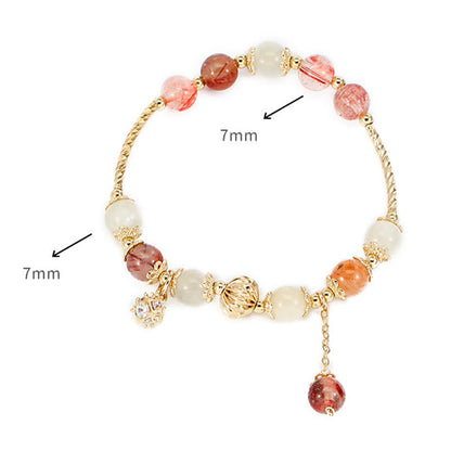 Buddha Stones Colorful Rutilated Quartz Cat Eye Zircon Auspiciousness Bead Bracelet