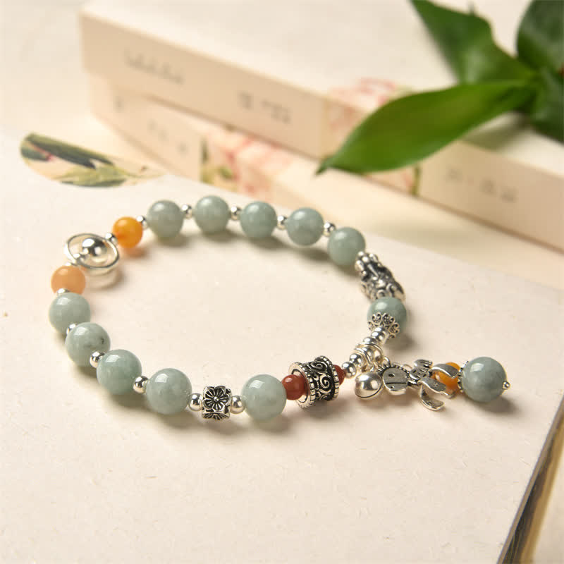 Buddha Stones 925 Sterling Silver Natural Jade Amber PiXiu Pony Success Bracelet