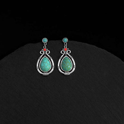 Buddha Stones Tibet Vintage Turquoise Waterdrop Strength Drop Dangle Earrings Clips