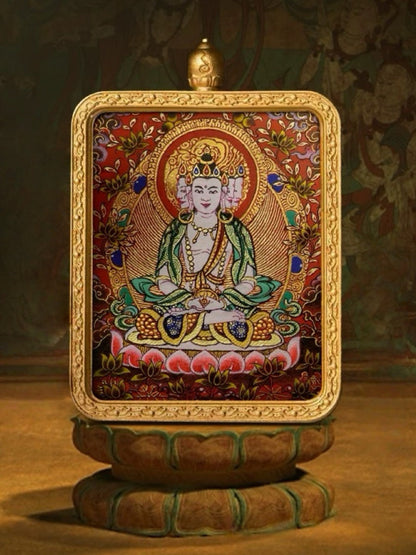 Vairocana Buddha Tibetan Hand-Painted Thangka Pendant - Zodiac Goat & Monkey Guardian Amulet