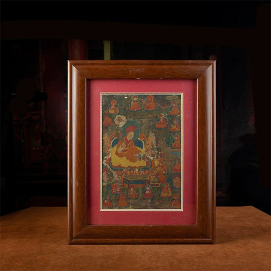 19th Century Red Hat Karma Kagyu Thangka – Mineral Pigment on Paper, Tibetan Antique Wall Mural