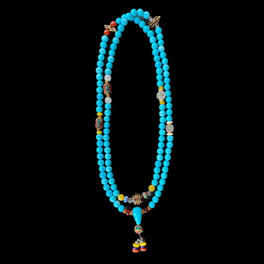 Robust Wealth Sturdy Turquoise 108 Mala Beads Necklace