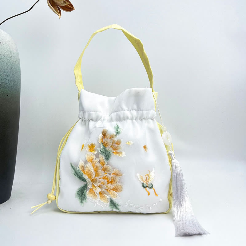 Buddha Stones Suzhou Embroidery Rabbit Lotus Epiphyllum Peony Magnolia Silk Tote Crossbody Bag Shoulder Bag Handbag