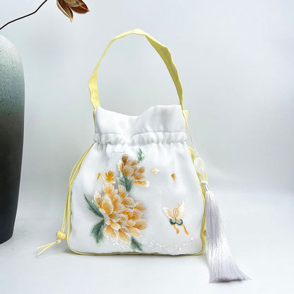 Buddha Stones Suzhou Embroidery Rabbit Lotus Epiphyllum Peony Magnolia Silk Tote Crossbody Bag Shoulder Bag Handbag