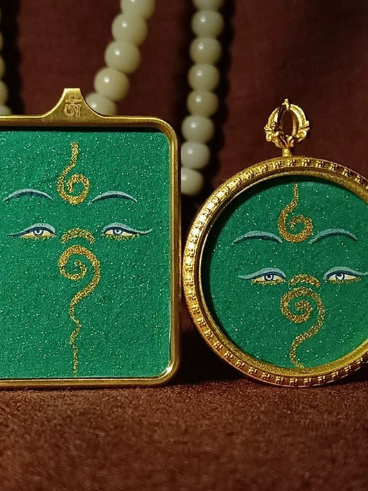 Tibetan Hand-Painted Green Tara Thangka Pendant