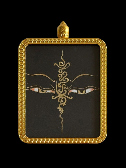 Hand-Painted Buddha Eye Thangka Pendant - Wisdom Eye Necklace