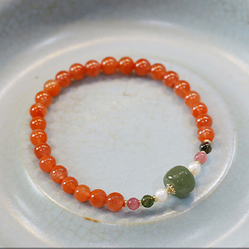 Buddha Stones Natural Red Agate Hetian Jade Bead Confidence Calm Bracelet