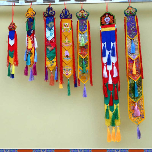 Buddha Stones Lotus Flower Eight Auspicious Symbols Meditation Enlightenment Colorful Tassels Wall Art