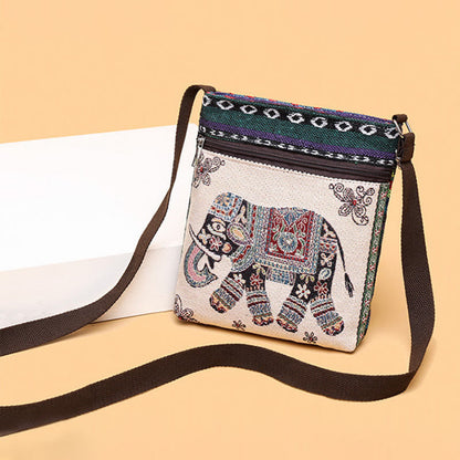 Buddha Stones Elephant Butterfly Embroidered Canvas Tote Bag Shoulder Bag Crossbody Bag
