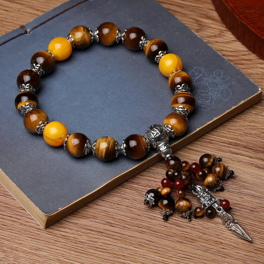 Buddha Stones Natural Tiger Eye Red Agate Dragon Vein Agate Stone Vajra Dorje Power Healing Bracelet Car Decoration