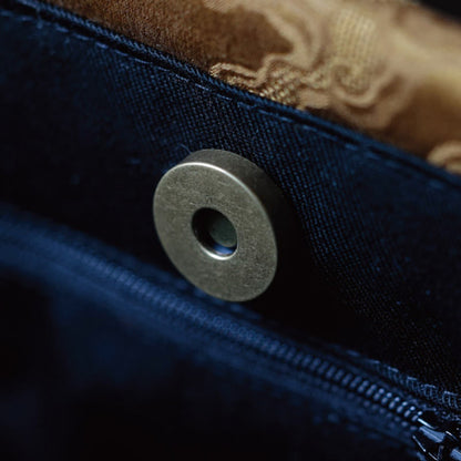 Buddha Stones Yellow Bird Branches Green Peony Flower Bamboo Handles Handbag