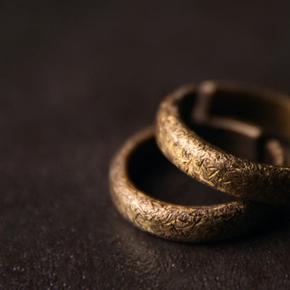 Buddha Stones Tibetan Vintage Texture Design Copper Luck Couple Ring