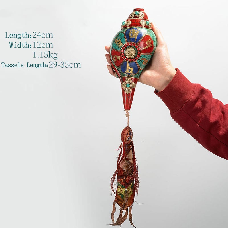 Buddha Stones Tibetan Handmade Shankha Om Mani Padme Hum Buddha Avalokitesvara Turquoise Conch Shell Positive Decoration