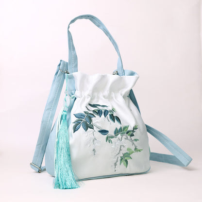 Buddha Stones Embroidered Flowers Wisteria Lily Cotton Linen Tote Crossbody Bag Shoulder Bag Handbag