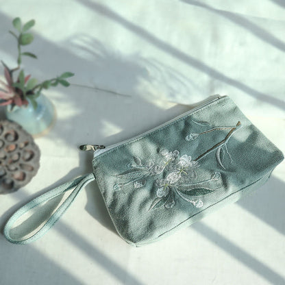 Buddha Stones Small Flower Plum Cherry Crane Peach Blossom Embroidery Canvas Wallet Shopping Purse