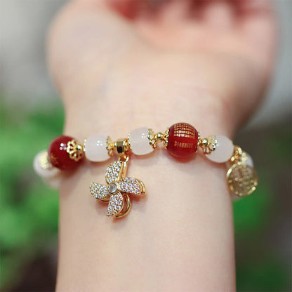 Buddha Stones Windmill Chinese Lock Charm Fu Character Blessing Bracelet