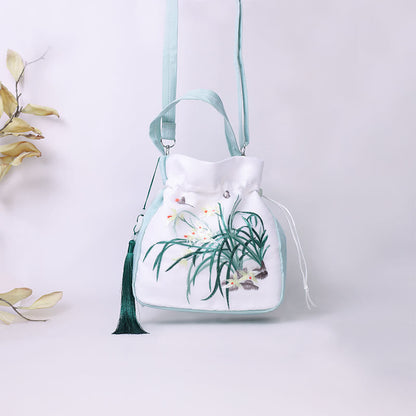 Buddha Stones Suzhou Embroidery Rabbit Lotus Epiphyllum Peony Magnolia Silk Tote Crossbody Bag Shoulder Bag Handbag
