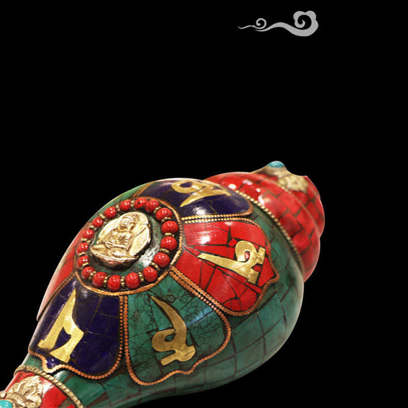 Buddha Stones Tibetan Handmade Shankha Om Mani Padme Hum Buddha Conch Shell Lucky Decoration