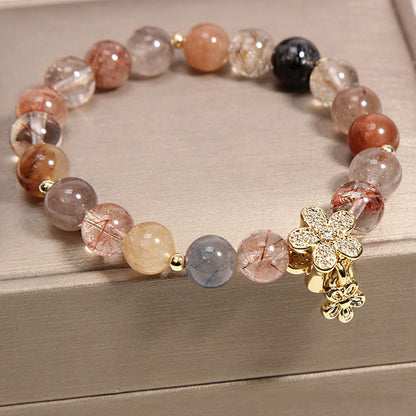 Buddha Stones Multicolored Rutilated Quartz Citrine Wealth Protection Flower Bracelet