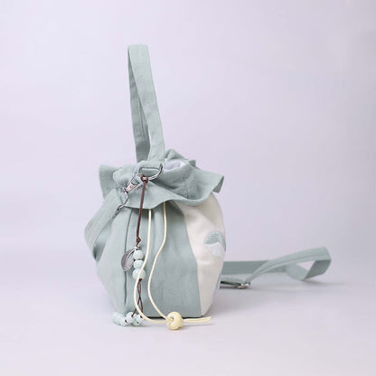 Buddha Stones Suzhou Embroidery Lotus Epiphyllum Magnolia Cotton Linen Tote Crossbody Bag Shoulder Bag Handbag