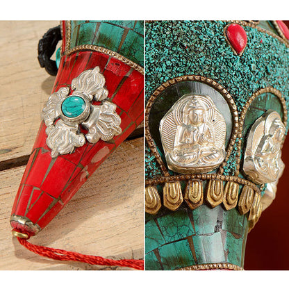Buddha Stones Tibetan Handmade Shankha Om Mani Padme Hum Buddha Avalokitesvara Turquoise Conch Shell Positive Decoration