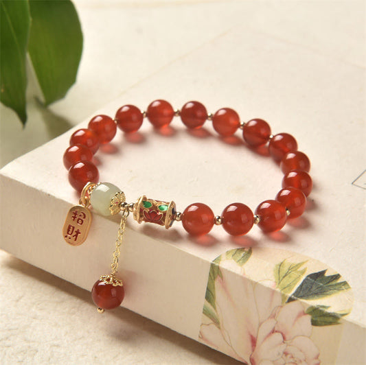 Buddha Stones Natural Red Agate Jade Confidence Fortune Blessing Charm Bracelet