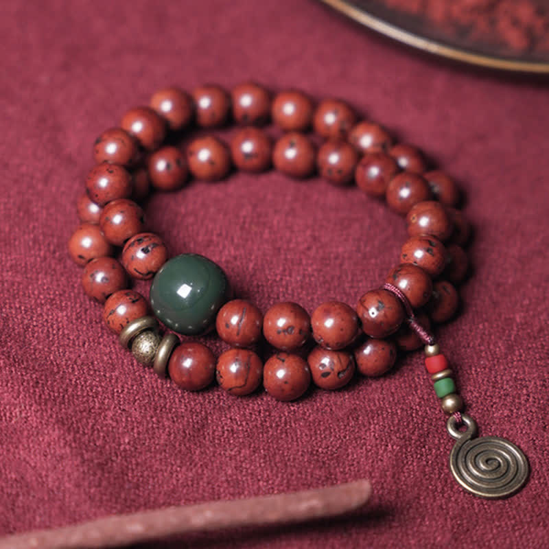 Buddha Stones Bodhi Seed Cyan Jade Copper Peace Luck Bracelet
