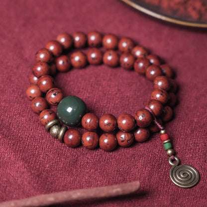 Buddha Stones Bodhi Seed Cyan Jade Copper Peace Luck Bracelet