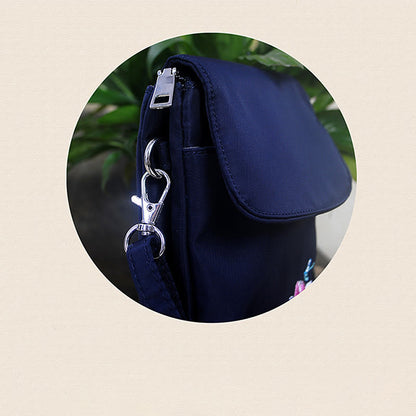 Buddha Stones Waterproof Handmade Embroidered Lotus Flowers Crossbody Bag Shoulder Bag Cellphone Bag