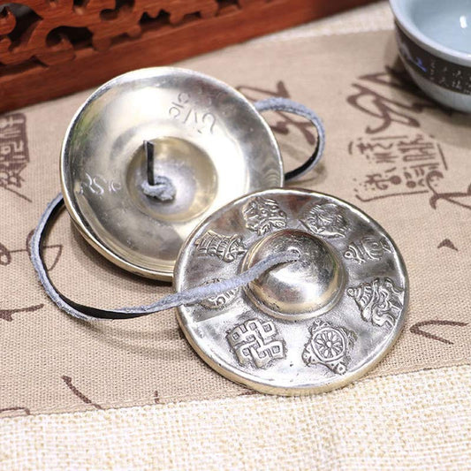 Buddha Stones Tibetan Tingsha Bell Six True Words White Copper Healing Decoration