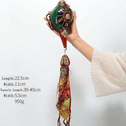 Buddha Stones Tibetan Handmade Shankha Om Mani Padme Hum Buddha Avalokitesvara Turquoise Conch Shell Positive Decoration