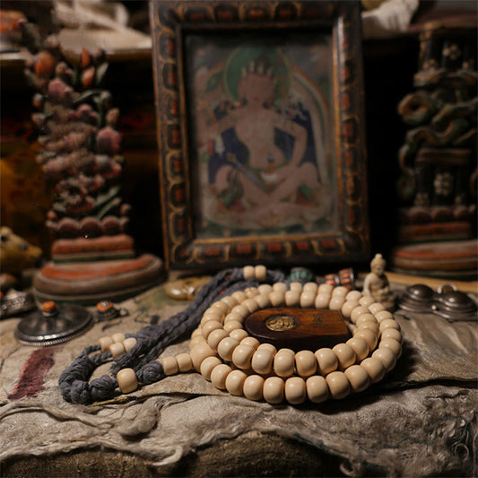 Buddha Stones 108 Mala Beads Abelia Biflora Wood Warding Off Evil Spirits Wrist Mala