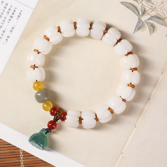 Buddha Stones Natural Bodhi Seed Red Agate Bodhi Calm Harmony Engraved Pumpkin Bead Lotus Bracelet