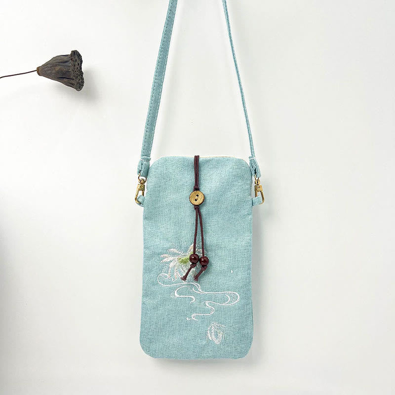 Buddha Stones Small Embroidered Flowers Crossbody Bag Shoulder Bag Cellphone Bag 11*20cm