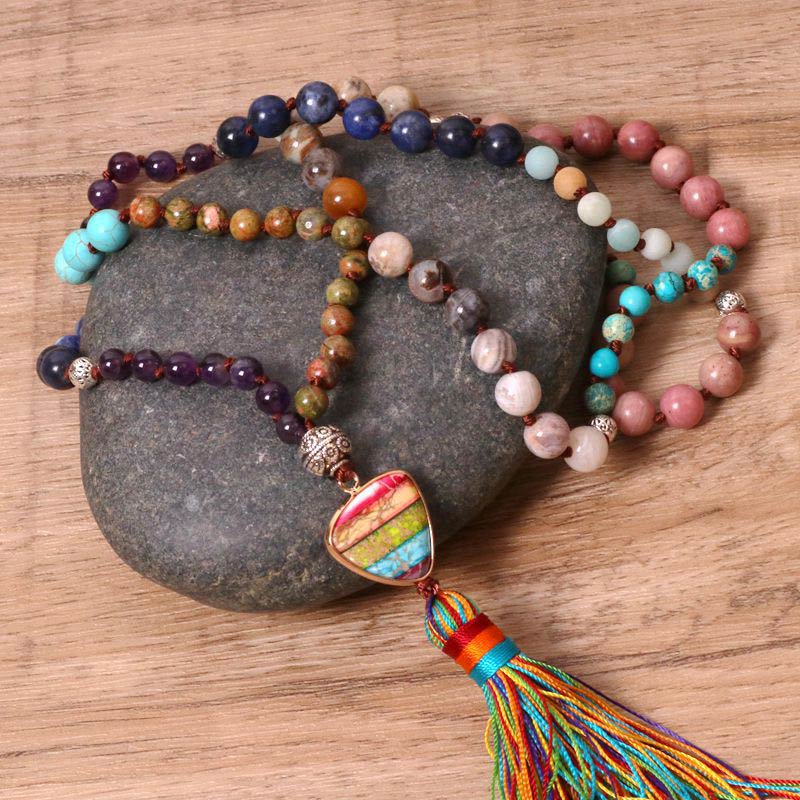 Buddha Stones Tibetan Turquoise Lazurite Zebra Jasper Balance Necklace