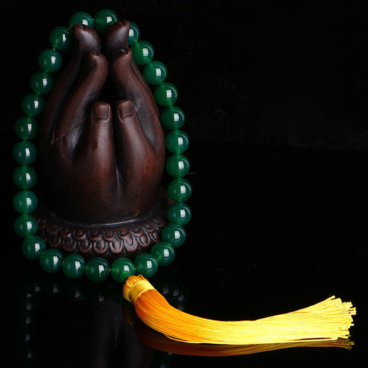 Buddha Stones Natural Green Agate Wrist Mala Power Tassels Pocket Mala Car Decoration