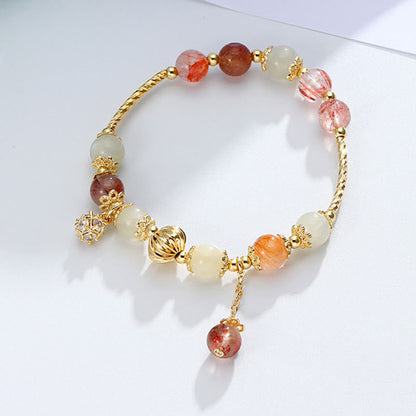 Buddha Stones Colorful Rutilated Quartz Cat Eye Zircon Auspiciousness Bead Bracelet