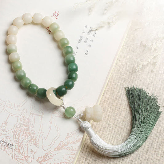 Buddha Stones Natural Gradient Bodhi Seed Fortune Money Bag Lotus Wisdom Tassel Wrist Mala