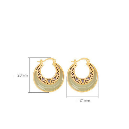 Buddha Stones Crescent Moon Jade Prosperity Drop Earrings