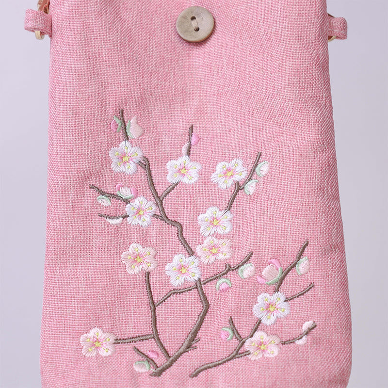 Buddha Stones Small Embroidered Flowers Crossbody Bag Shoulder Bag Cellphone Bag 11*20cm