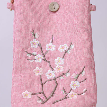 Buddha Stones Small Embroidered Flowers Crossbody Bag Shoulder Bag Cellphone Bag 11*20cm