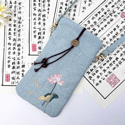 Buddha Stones Small Embroidered Flowers Crossbody Bag Shoulder Bag Cellphone Bag 11*20cm